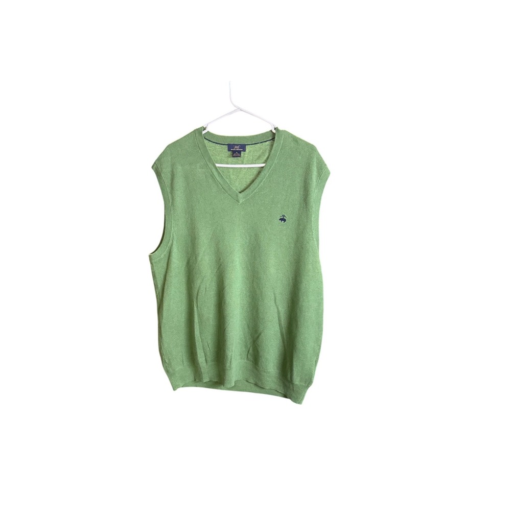 Brooks Brothers 346 Mens Green Linen Cotton V-Neck Sweater Vest XL